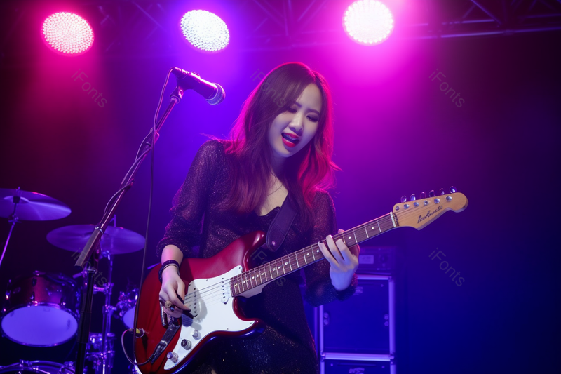 青年乐队美女主唱弹吉他形象实拍,高清,摄影图,摄影图片,图片大全,摄影图免费下载